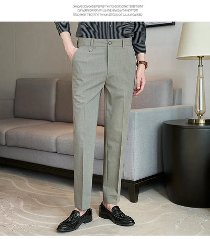 2026 Spring Summer Men's Pants Fashion Solid Color Suit Trousers Male High Waist Slim Fit Pants Men Business Casual Formal Pant