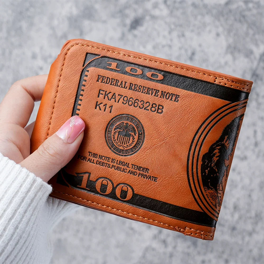 Fashion Wallets with 100 US Dollar Pattern Hasp Male Leather Wallet with Zipper Card Holder Coin Pocket Purse Cartera Women Men