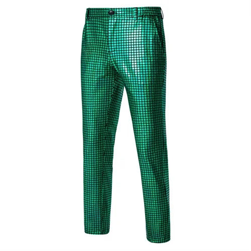 New Men Luxurious Sequined Checkered Suit Pants Fashion Male Dance Party Bar KTV Casual Dress Small Stretch Trousers