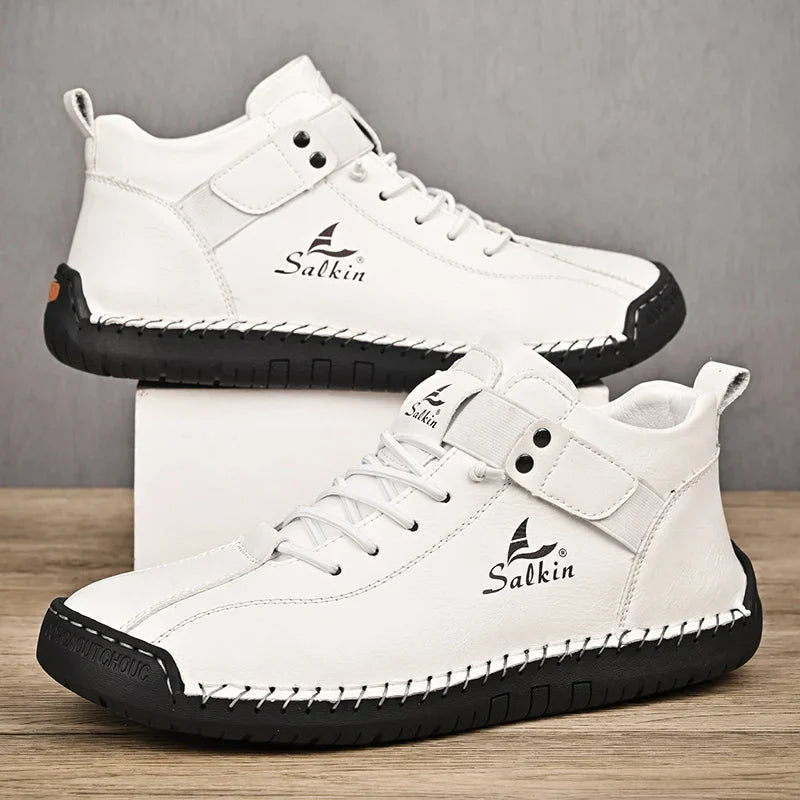 New 2025 Handmade Leather Casual Men Shoes Design Sneakers Man Breathable Leather Shoes Ankle Boots Outdoor Non Slip Walking