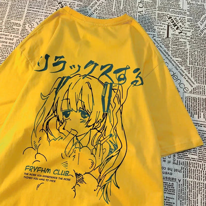 Fashion Cartoon Woman T-Shirts Cute Girl Figure Printed Streetwear Soft Breathable Summer Street Female Casual Clothing