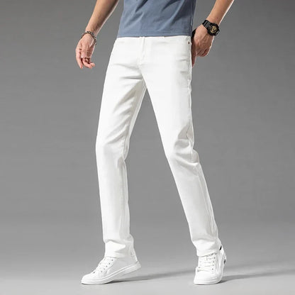 New Summer 98% Cotton Men's Business Casual Jeans Straight Soft Stretch Fabric Baggy Denim Pants Male Brand Trousers
