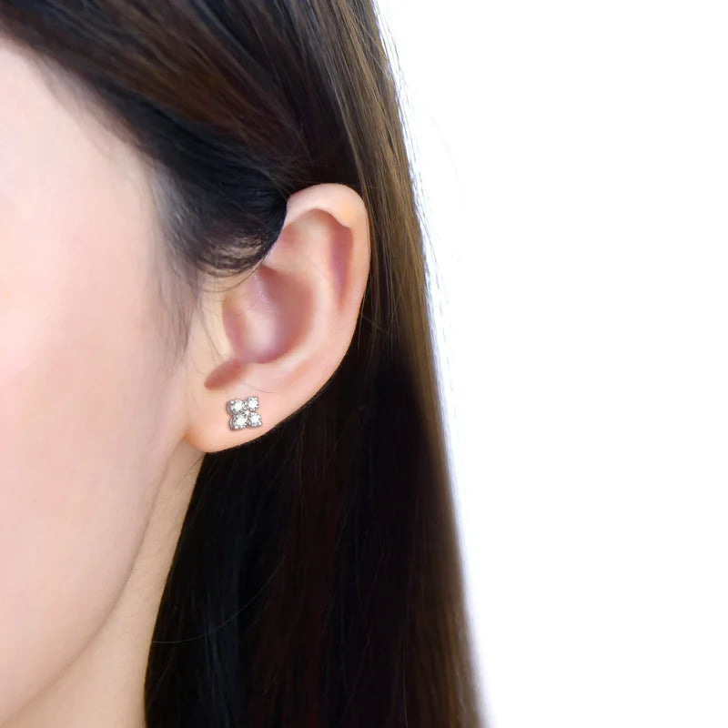 Four Leaf Lucky Clover 0.8cttw 3mm Full D Color Moissanite Drop Earrings for Women S925 Silver Pass Diamond Test Ear Stud