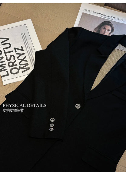Women's Black Hollow Out Blazer Oversized Designer Suit Jacket Loose Fit Casual Office Blazer Fashion Coat Elegant Streetwear