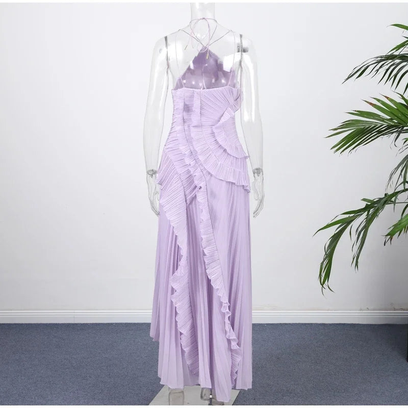 Lady New Unique Design Ruffled Gown Sexy Backless Sleeveless Party Dresses High End Elegant Vacation Formal Evening Gown
