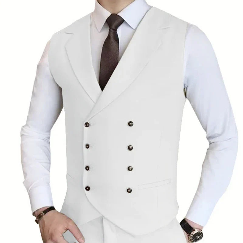 Men Vest Champagne Solid Double Button Waistcoat For Wedding Birthday Banquet Party Work Business Casual Men Suit Vest