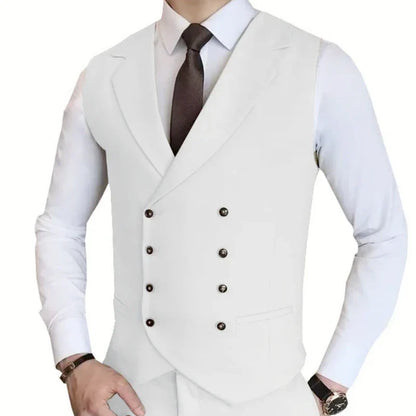 Men Vest Champagne Solid Double Button Waistcoat For Wedding Birthday Banquet Party Work Business Casual Men Suit Vest