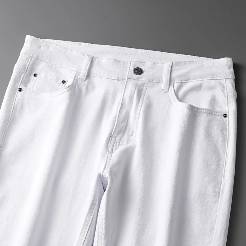 Men’s Korean Style Slim Straight Jeans Spring Cotton Stretch Denim Pants Comfort Fitted Casual Fashion Soft Male Daily Trousers