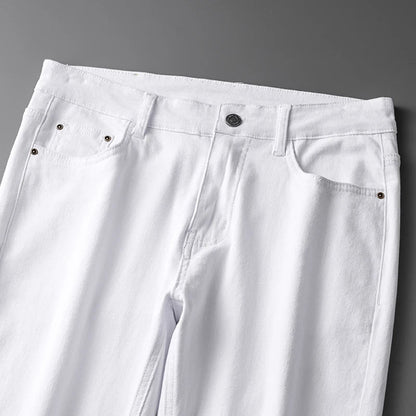 Men’s Korean Style Slim Straight Jeans Spring Cotton Stretch Denim Pants Comfort Fitted Casual Fashion Soft Male Daily Trousers
