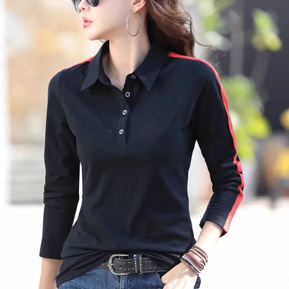 European Station Long sleeved T-shirt Women's Summer New Fashion Light Luxury Pure Cotton Polo Neck Casual Large Size Loose Top