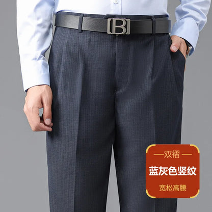 Double Pleated Mens British Pants High Waist Thicken Straight Business Black Formal Clothes For Mens Dress Trousers size 42 44