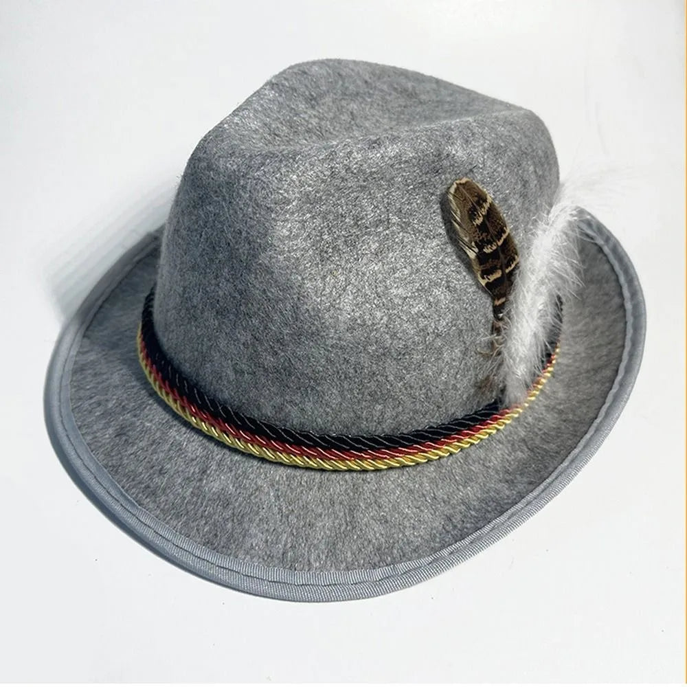 Munich Beer Hats German Oktoberfest Fedora Panama Jazz Feather Felt Hat Halloween Costume Cosplay Cap for Men Woman