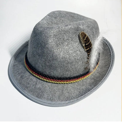 Munich Beer Hats German Oktoberfest Fedora Panama Jazz Feather Felt Hat Halloween Costume Cosplay Cap for Men Woman