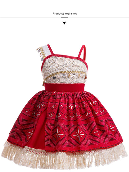 New Moana 2 Dress for Girl Vaiana Cosplay Clothes Kids Single Shoulder Princess Costume Children Halloween Carnival Party Outfit