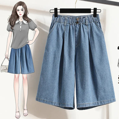High Waist Wide Leg Loose Denim Shorts Women 2024 Summer New Arrivals Half Length Blue Color Jeans Shorts Korean Casual Jeans