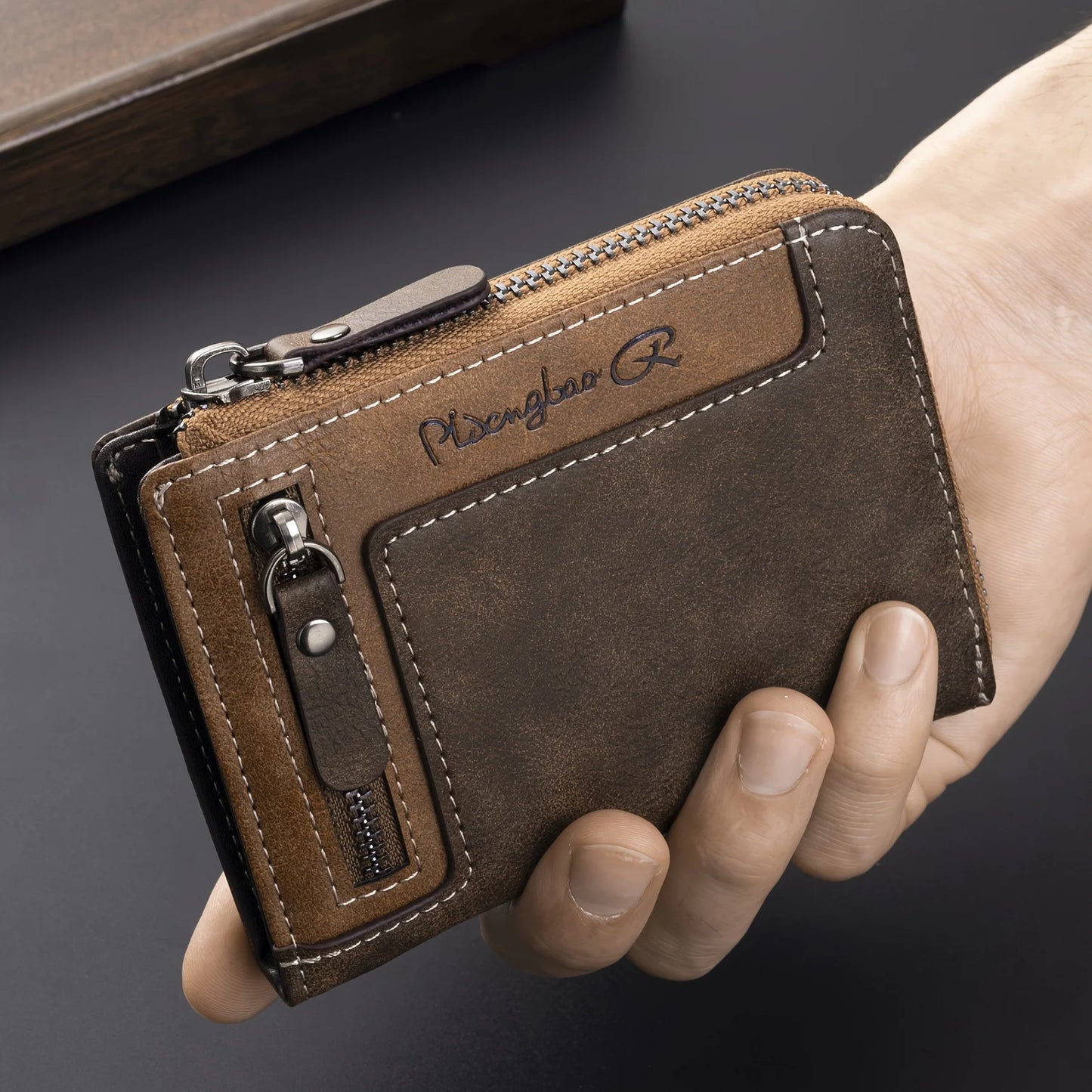 Customized Photo Men Retro Short Wallet Engraved Picture Zipper PU Leather Coin Purse High Quality Credit Card Holder Ideal Gift