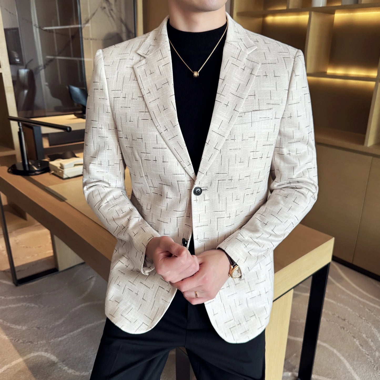 High Quality Jacquard Suit Jacket for Men 2025 Fashion Korean Style Slim Fit Business Casual Wedding Social Dress Coats 4XL-M