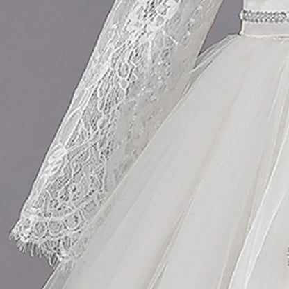 Long Sleeve Baptism Bridesmaids Party Girl Dresses Tulle Wedding Costumes Elegant Flower Princess Dress Girls Birthday Prom Gown