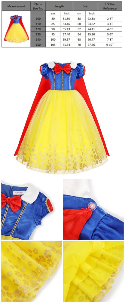 Popular Movie LED Princess Dress, White Snow Dress, With Cape And Headpiece For Halloween Carnival Birthday Party Cosplay