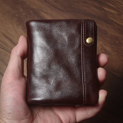 Luxury Genuine Leather Small Lightweight Bifold Wallet Men Women Money Clip Credit Card Holder with Hidden Zipper Pocket