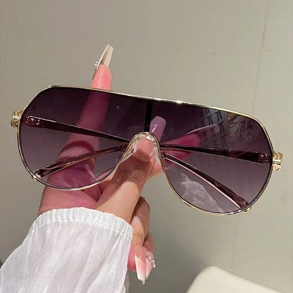 Men New Fashion Metal Rim Monoblock Outdoor Shades Women Trendy Luxury Brand Design Sun Glasses Oversize Pilot Sunglasses