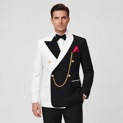 Double Breasted Wedding Suits for Men Asymmetrical Neck Slim Fit Groom Tuxedo 2 Pieces Custom Made Jacket Pants Formal Set