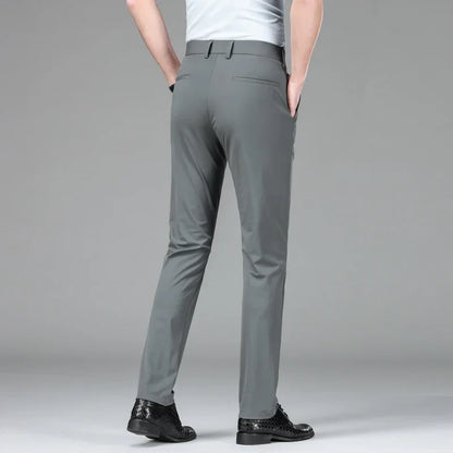 New Summer Men's Ice Silk High Stretch Business Suit Pants Male Army Green Blue Elastic Formal Office Straight Formal Trousers
