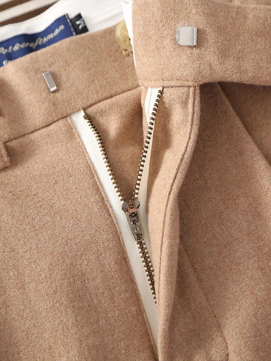 2026 Spring New Arrival Cashmere Fabric Khaki Flannel Loose Straight Leg Pants with Adjustable Waist Special Offer