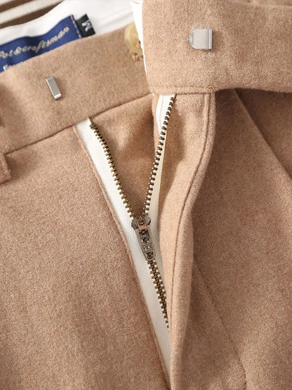 2026 Spring New Arrival Cashmere Fabric Khaki Flannel Loose Straight Leg Pants with Adjustable Waist Special Offer