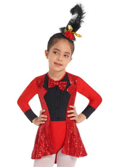 Kids Girls Sequins Ballet Dance Dress Shiny Modern Latin Jazz Dance Stage Performance Leotard Costume Dancewear