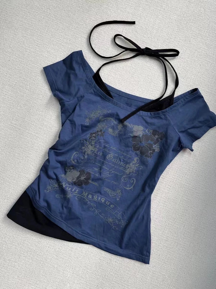 2026 Summer Y2k Vintage Graphic T Shirts Women Grunge Streetwear Hot Girl Slim Fit Tee Harajuku Fashion Casual Sweet Tops Chic