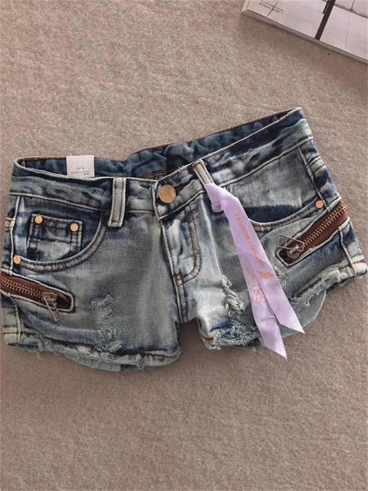 Summer Women Kpop Jean Shorts Abi Y2K 2000s Ripped Denim Hot Pants Grunge Gyaru Japanese American Retro Cyber Punk Harajuku Tide