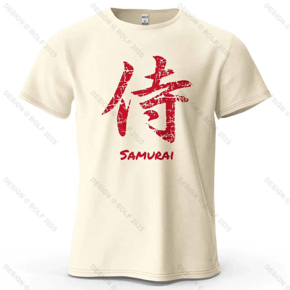 Samurai Character Printed Men's T-Shirt 100% Cotton Oversized Classic Asian Aesthetics Graphic Tees for Women Tees Streetwear