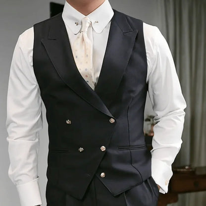 Men Vest White Double Button Solid With Lapel Waistcoat For Wedding Birthday Banquet Party Business Work Daily Men Suit Vest