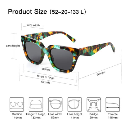 Women's Fashion Sunglasses Polarized UV Protection Square Acetate Frame Gift with Printing Butterfly Design