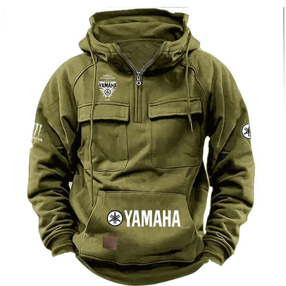logo Men's Loose Fleece-lined Hoodie Jacket with Multiple Pockets Retro American Style Spring Autumn Winter Casual Outerw