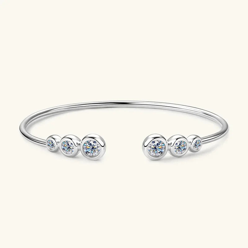 Four Prong Moissanite Cuff Bangle 5mm 0.5CT Round Cut D Color 925 Silver Open Hand Chain Bracelet For Women Girl Lady Gift