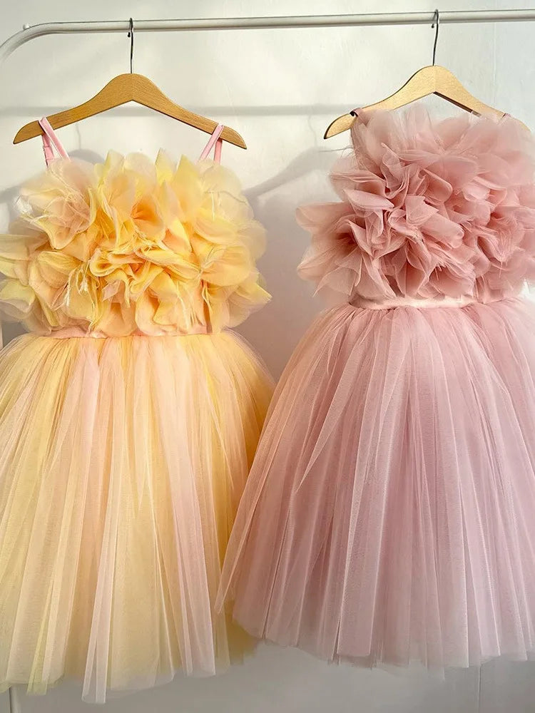 Cute Flower Girl Wedding Dress for Little Girls, Strapless Princess Gown & Host Performance Outfit, Simple Fluffy Tulle Dress