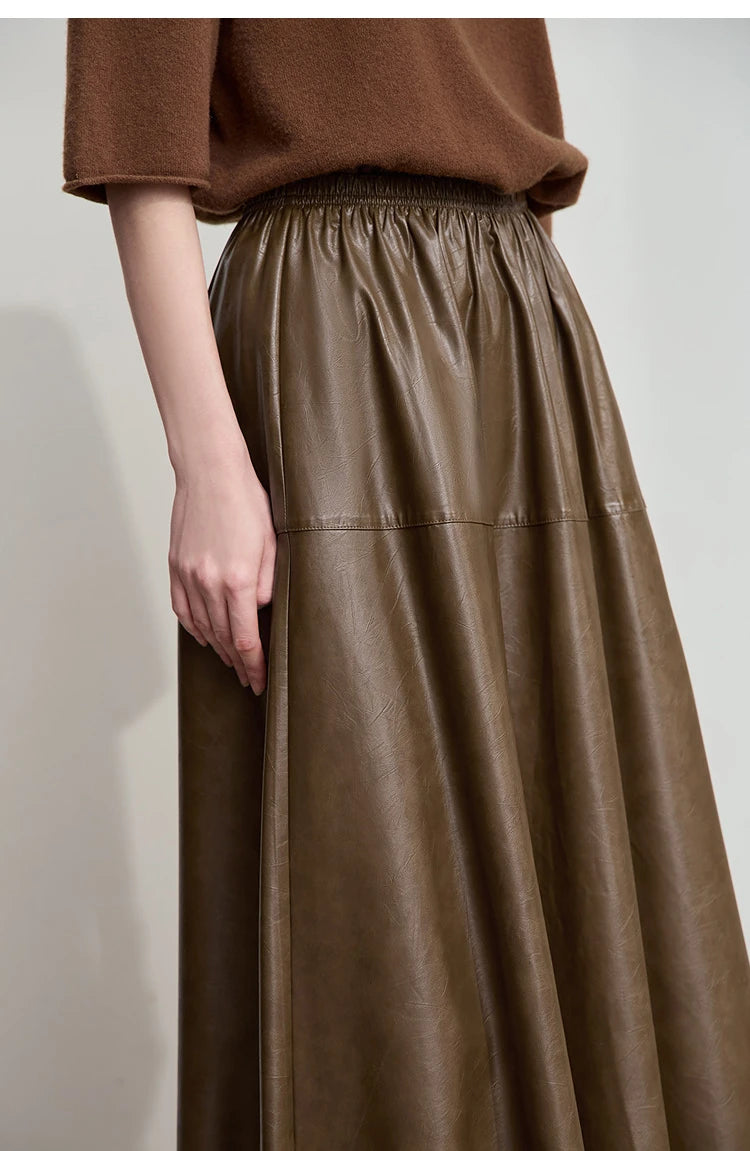 Minimalist Woman Black Midi Skirt 2025 Autumn Vintage Loose Luxury Party PU Leather Skirts Casual A Line Skirts 12543028