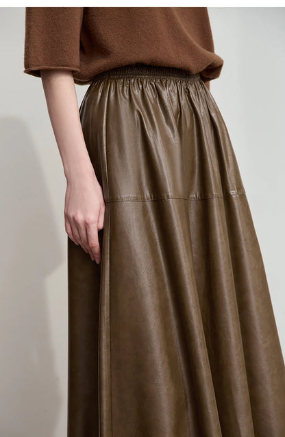 Minimalist Woman Black Midi Skirt 2025 Autumn Vintage Loose Luxury Party PU Leather Skirts Casual A Line Skirts 12543028
