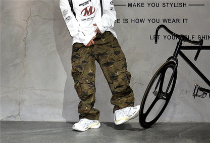 High Quality Vintage Multi-Pocket Camo Cargo Pants Mens Clothing High-End Fabric Tactical Baggy Pants Thick Casual Work Trousers