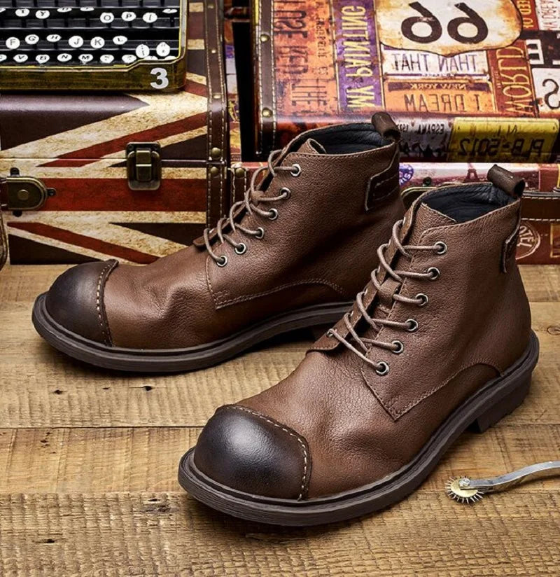 Spring Autumn New British Style Retro Genuine Cow Leather Men Ankle Short Motorcycle Boots Winter Plush Vintage Luxury Shoes 304