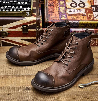 Spring Autumn New British Style Retro Genuine Cow Leather Men Ankle Short Motorcycle Boots Winter Plush Vintage Luxury Shoes 304
