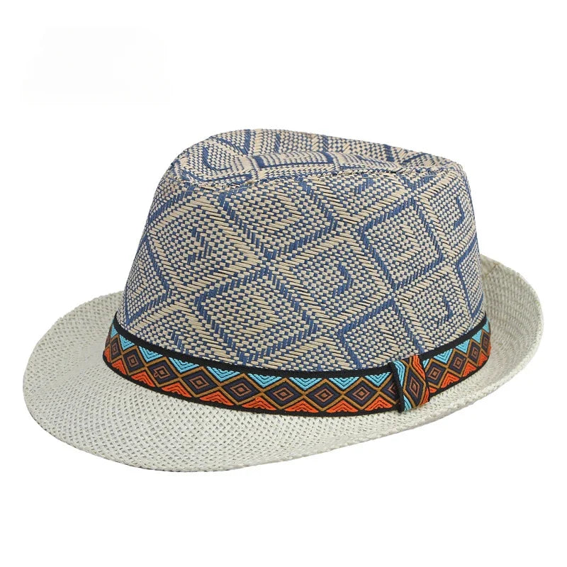 Men's Hat Woven Straw Sunshade Hat Casual Buckle Beach Sun White Wedding Black Belt Fedoras Jazz Hat Panama Cap