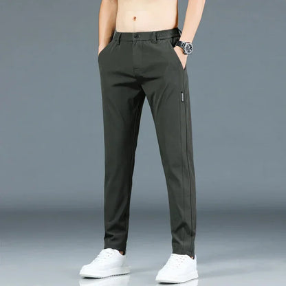 2026 Summer New Thin Ice Silk Stretch Men's Pants Casual Elastic Waist Smooth Trouser Pants Male Brand Clothing 5 Colour