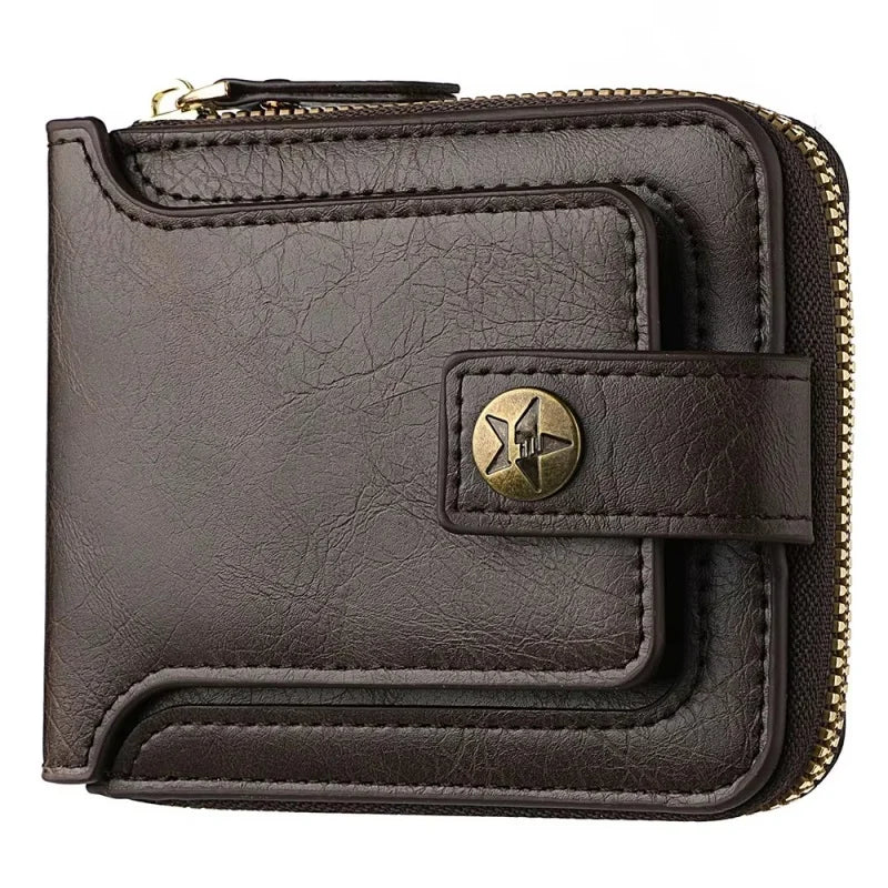 Custom Name Men's PU Wallet, Compact Metal Texture Zip Card Case with Coin Pocket, Personalized Gift, Fashion Daily Accessory