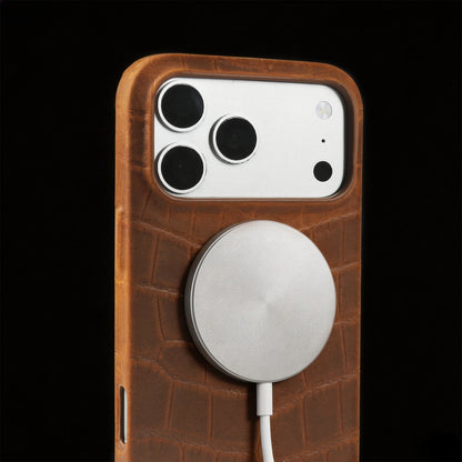 Magsafe Case For iphone 16 15 17 Pro Max Air 17e 16e 14 Plus 13 12 Mini 11 Crazy Horse Crocodile Genuine Leather Back Cover