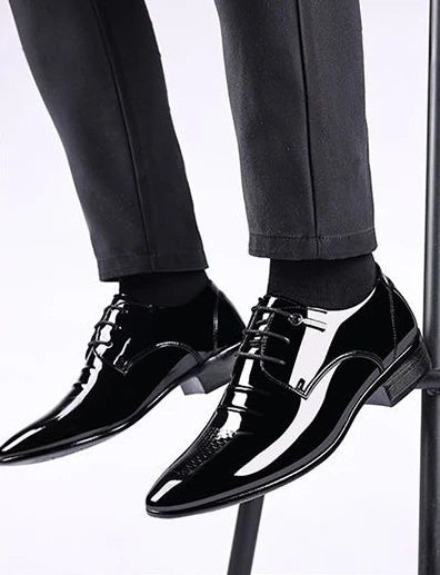 Patent Leather Black Lace Up Pointed Toe Men's Formal Shoes 2025 Style Low Price Office Luxury Designer 39 Suit Social Shoe Male