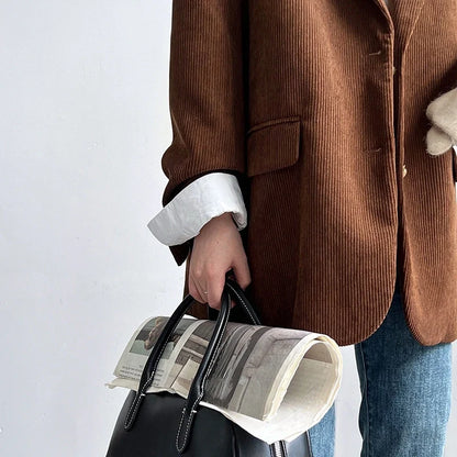 Brown Corduroy Suit Jackets Women's Spring New Fashion Loose Casual Blazers Notched Collar Single Breasted Pockets Female Tops