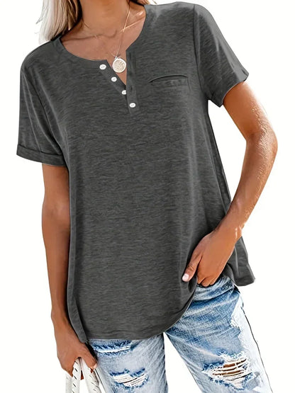 Plus Size 1XL-5XL Women's Spring and Summer New Style Loose Tops Ladies Casual V-neck Short Sleeve Pocket T-shirt